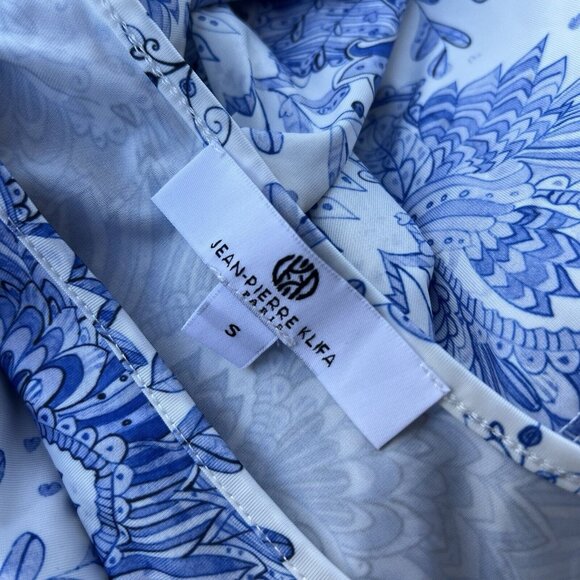 Jean-Pierre Klifa Dress Size Small Blue White Paisley Shift 3/4 Sleeve Casual - Picture 4 of 5